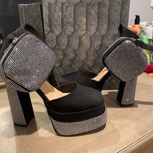Alexea Wang black platforms with rhinestones and shoe pockets